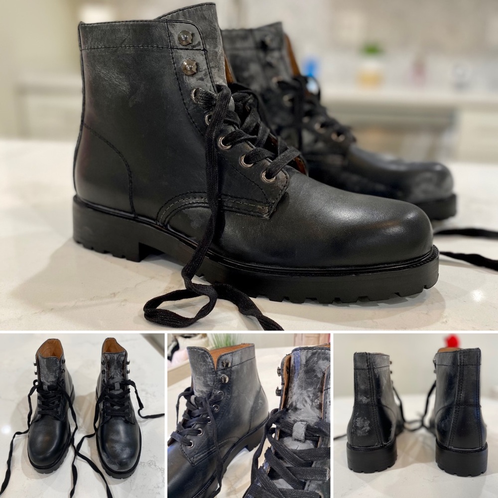 COPY - The Men Store Black Vintage Pierce Plain Toe Boots